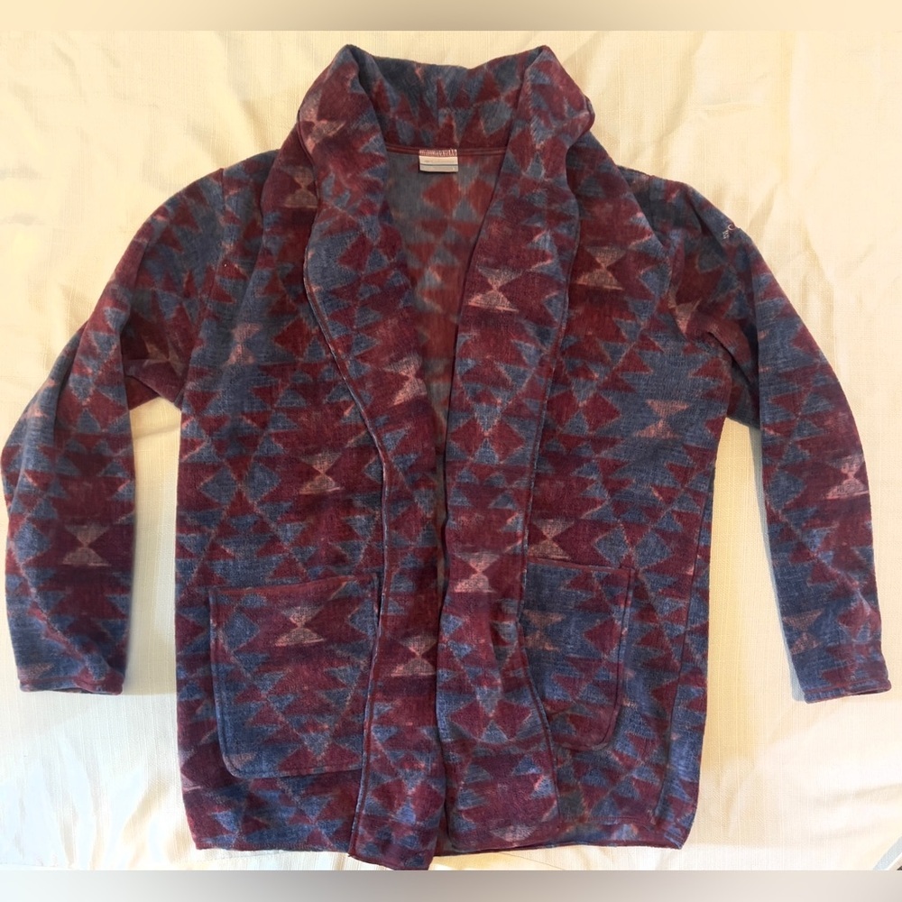 Columbia Fleece Aztec Women’s Geometric Patterned Open Front Cardigan Size Large